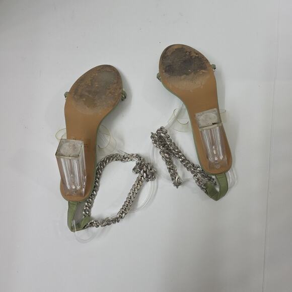 Cape Robbin Silver Green 4.5"block clear heel ankle strap shoe WOMEN Size 7.5 - Picture 8 of 9